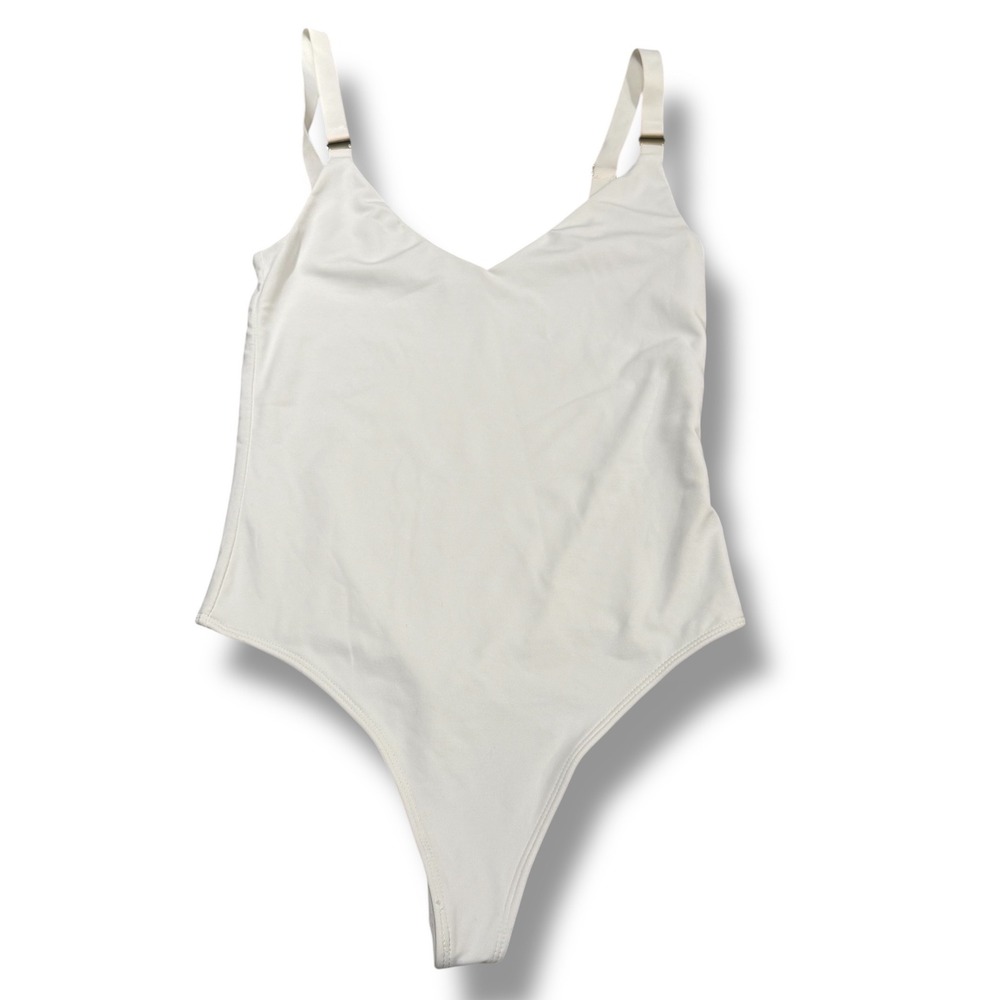 Babaton Contour Bodysuit White Sleeveless‎ V-Neck Thong Adjustable Straps Small